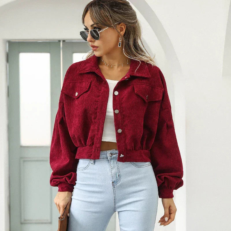 Drune | Knöpfen Laternenärmel Cropped Jacke Bomberjacke für Frauen