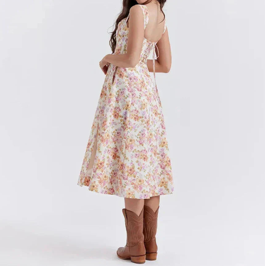 Drune | Blumen Korsett Midi Kleid
