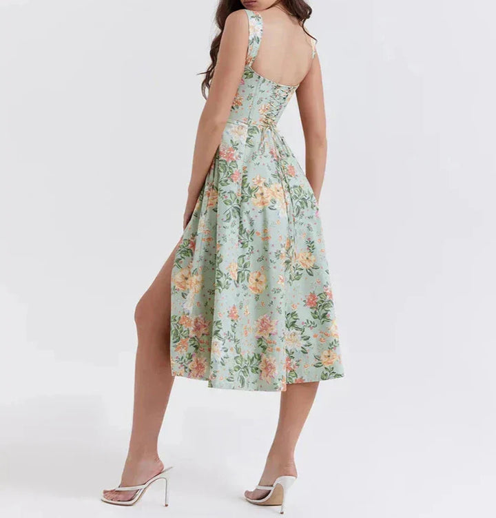 Drune | Blumen Korsett Midi Kleid