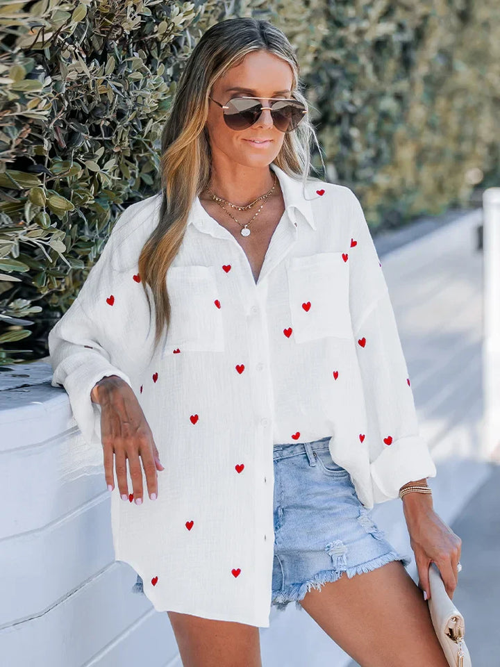 Drune | Lässige Frühlingsbluse Mit Besticktem Herz Für Damen