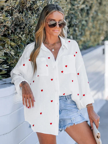Drune | Lässige Frühlingsbluse Mit Besticktem Herz Für Damen