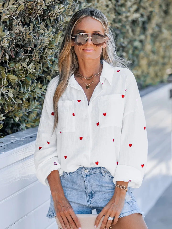 Drune | Lässige Frühlingsbluse Mit Besticktem Herz Für Damen