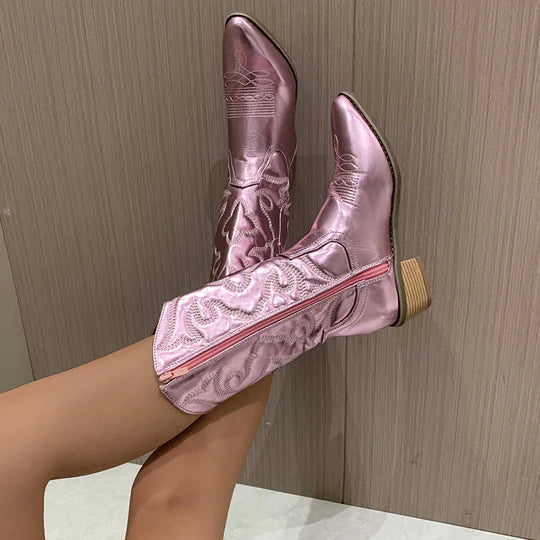 Cowgirl-Stiefel - Western - Blockabsatz - Cowboy-Stiefel - Damenstiefel Drune