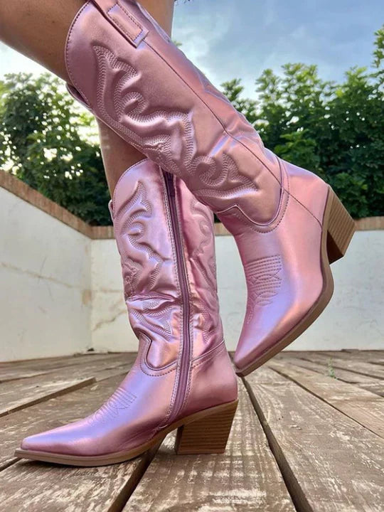 Cowgirl-Stiefel - Western - Blockabsatz - Cowboy-Stiefel - Damenstiefel Drune