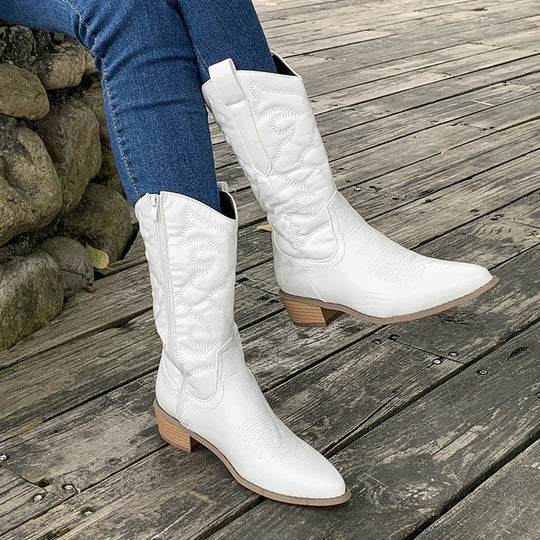 Cowgirl-Stiefel - Western - Blockabsatz - Cowboy-Stiefel - Damenstiefel Drune