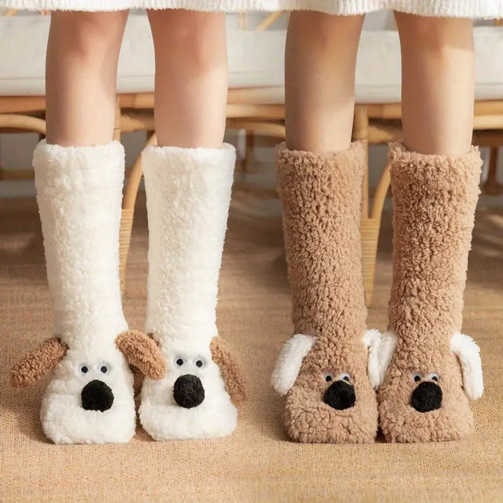 Drune | Plüsch rutschfeste Wintersocken mit Tiermuster für Kinder und Erwachsene