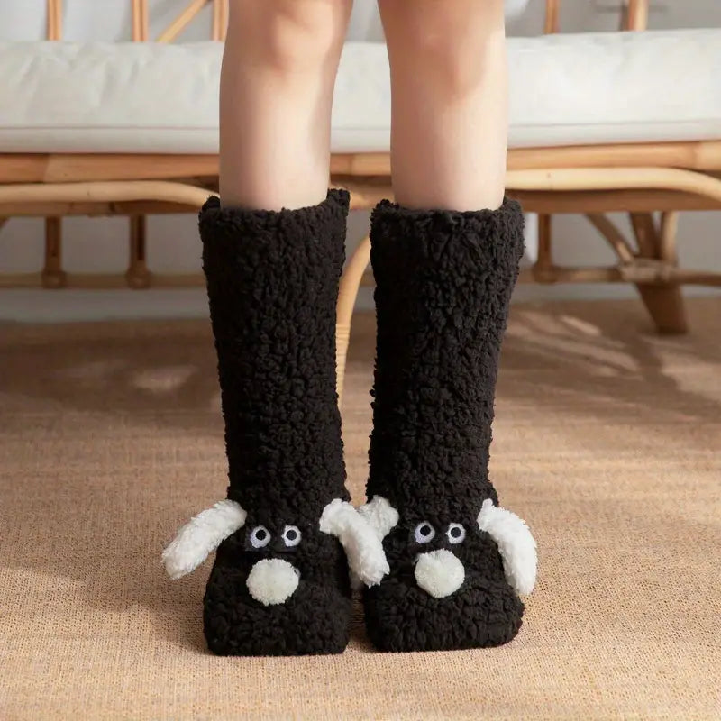 Drune | Plüsch rutschfeste Wintersocken mit Tiermuster für Kinder und Erwachsene