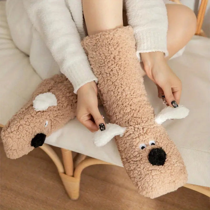 Drune | Plüsch rutschfeste Wintersocken mit Tiermuster für Kinder und Erwachsene