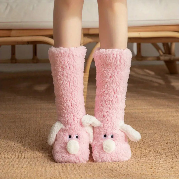 Drune | Plüsch rutschfeste Wintersocken mit Tiermuster für Kinder und Erwachsene