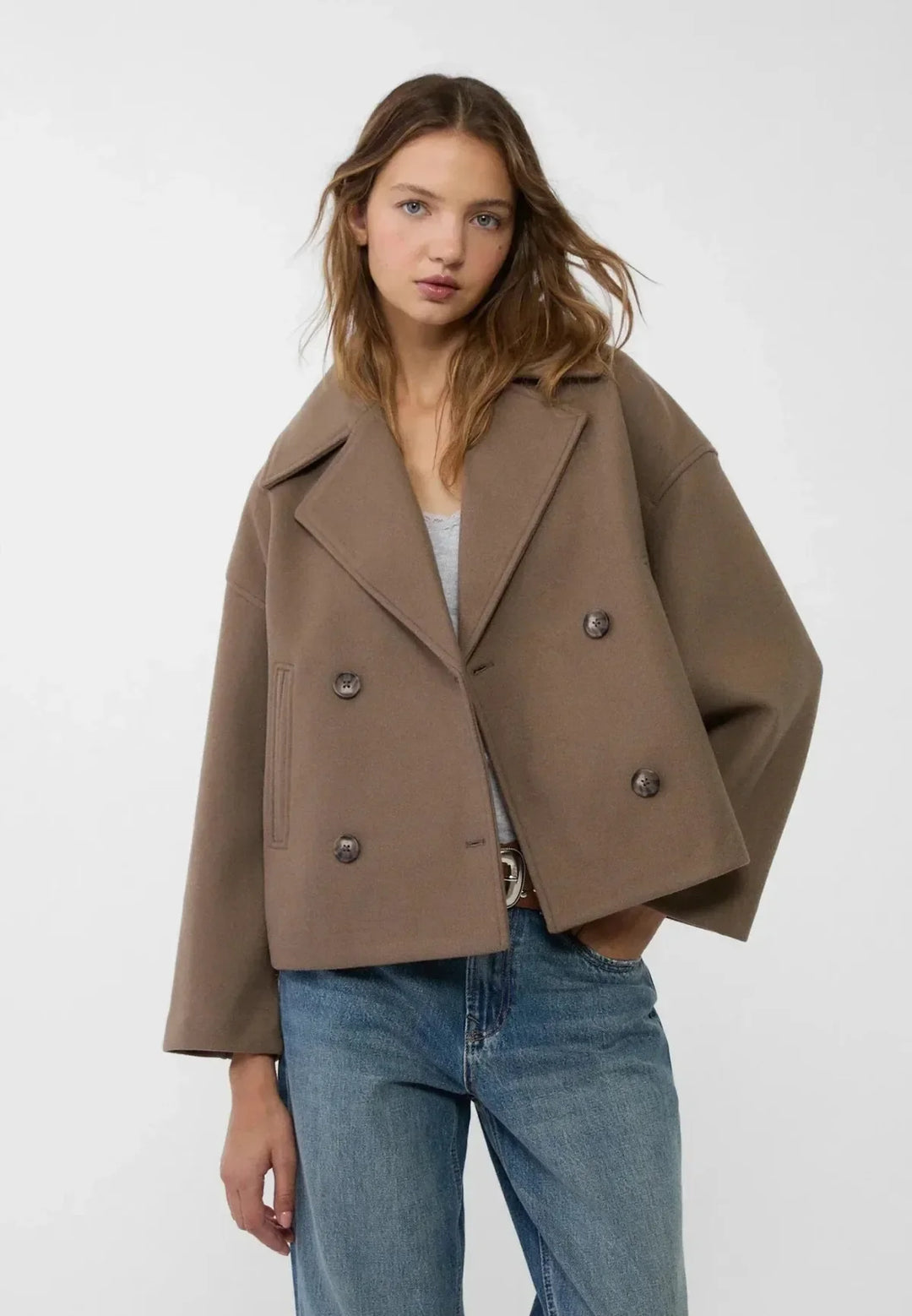 Drune | Gekürzte Übergröße Doppelreiher Wollmischjacke