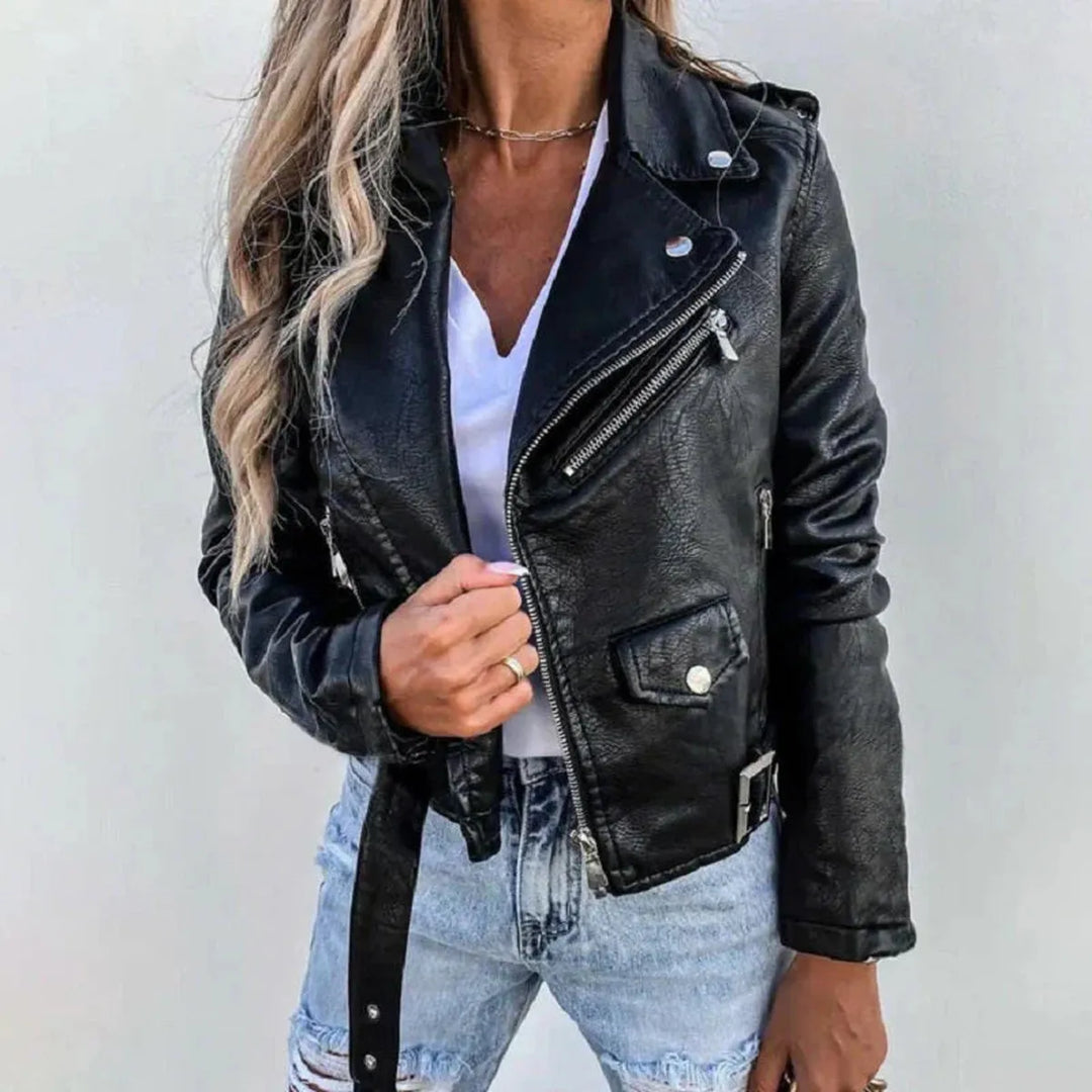 Drune | Gekürzte PU-Leder Bikerjacke mit Asymmetrischem Reißverschluss