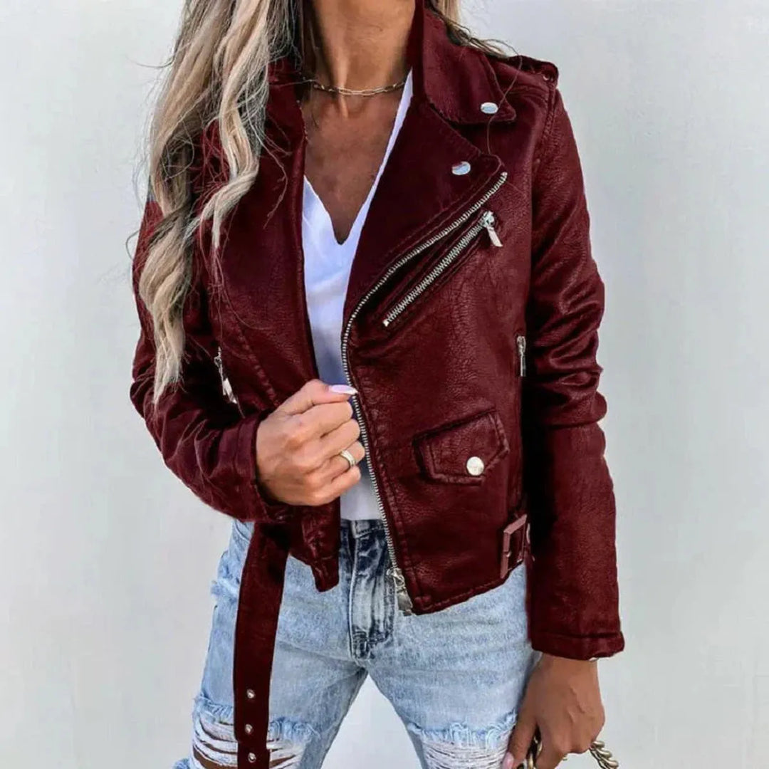 Drune | Gekürzte PU-Leder Bikerjacke mit Asymmetrischem Reißverschluss