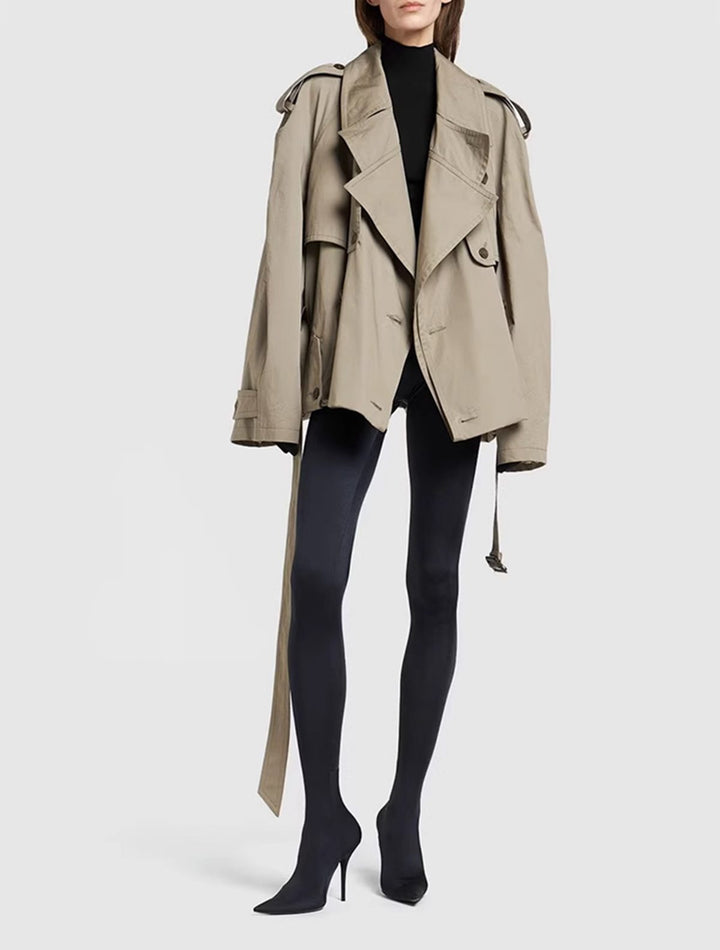 Drune | Damen Moderne Gekürzte Trenchcoat mit Langen Ärmeln