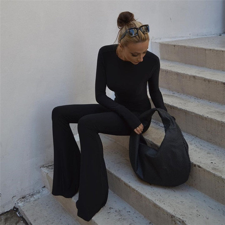Drune | Schwarze Rückenfreie Große Flared Overalls