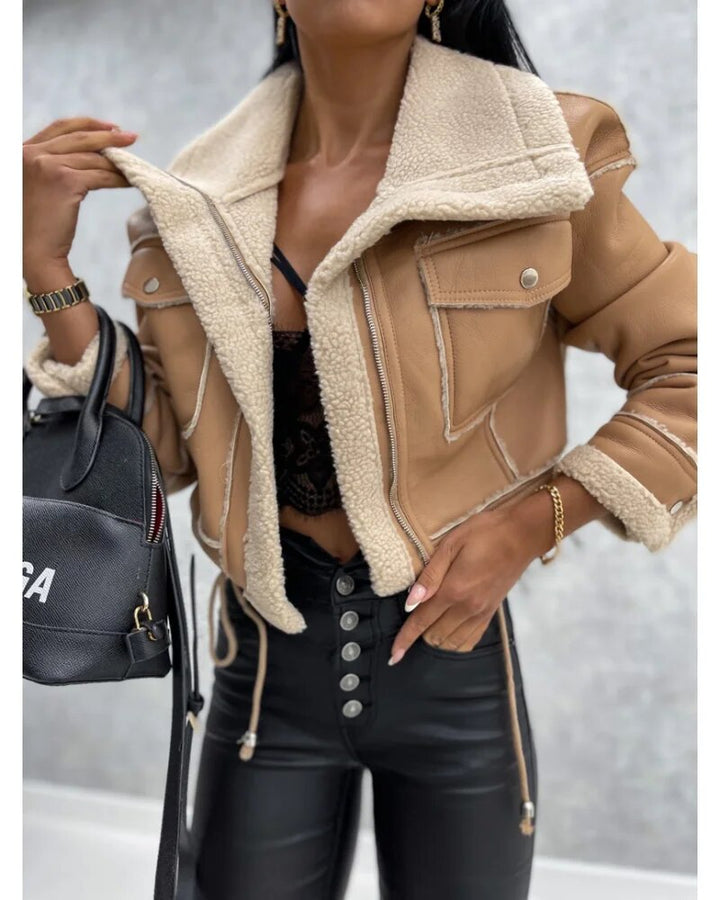 Drune | Damen Kurze Winterjacke mit Kunstfell und Reißverschluss