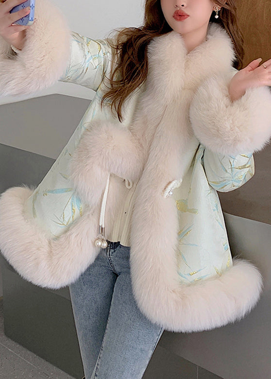 Drune | Beige Foxkragen Bestickte Leder- Und Pelzmäntel Winter