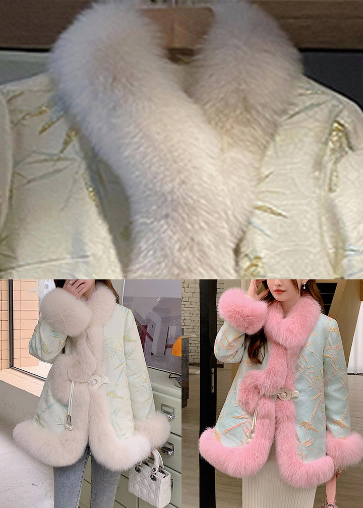 Drune | Beige Foxkragen Bestickte Leder- Und Pelzmäntel Winter