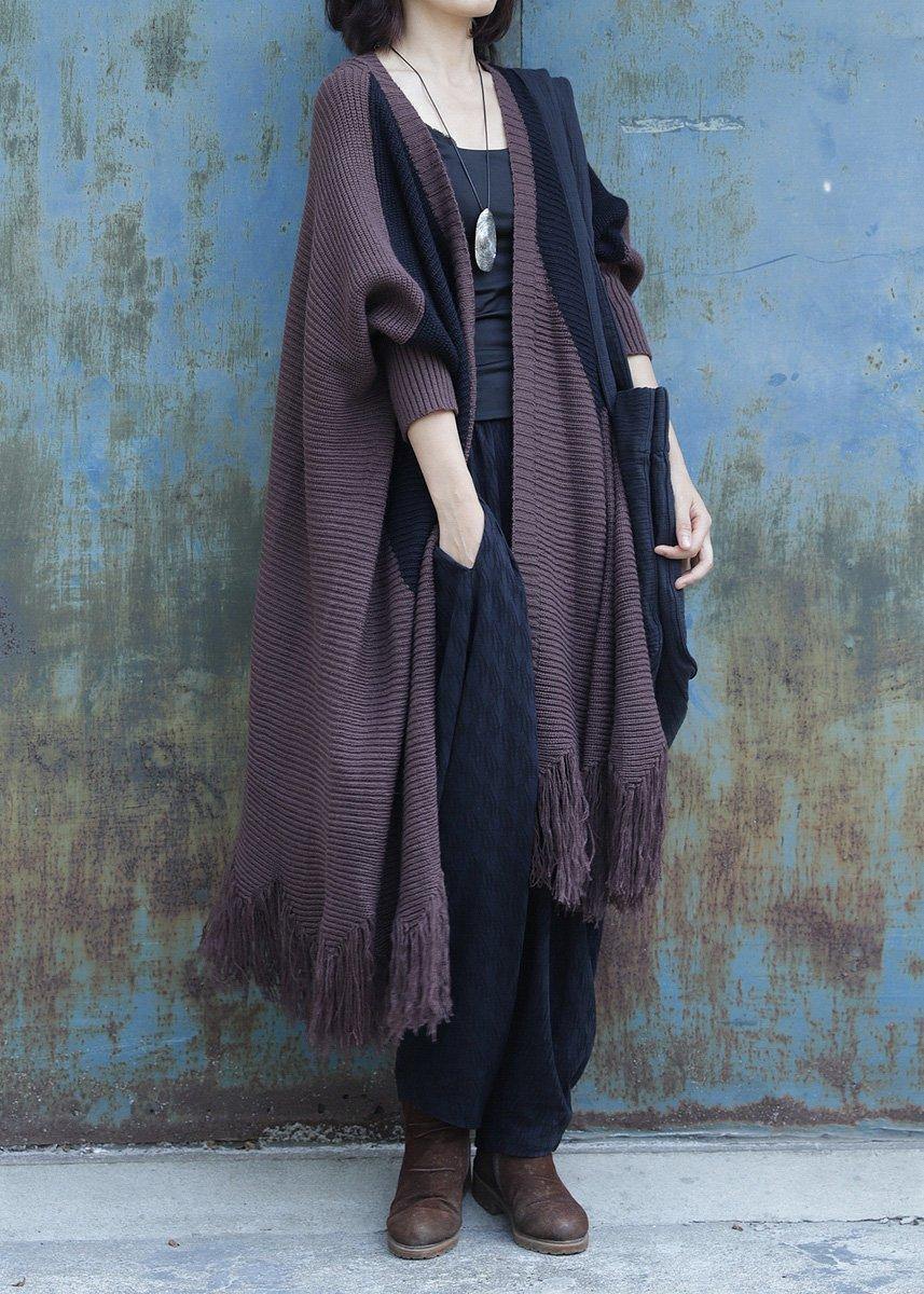 Drune | Quasten Strickoberbekleidung Übergröße Schokolade Batwing Ärmel gestrickte Jacken