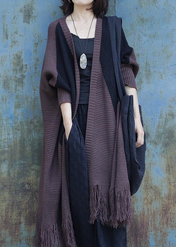 Drune | Quasten Strickoberbekleidung Übergröße Schokolade Batwing Ärmel gestrickte Jacken