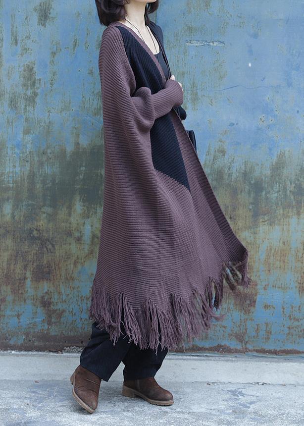Drune | Quasten Strickoberbekleidung Übergröße Schokolade Batwing Ärmel gestrickte Jacken