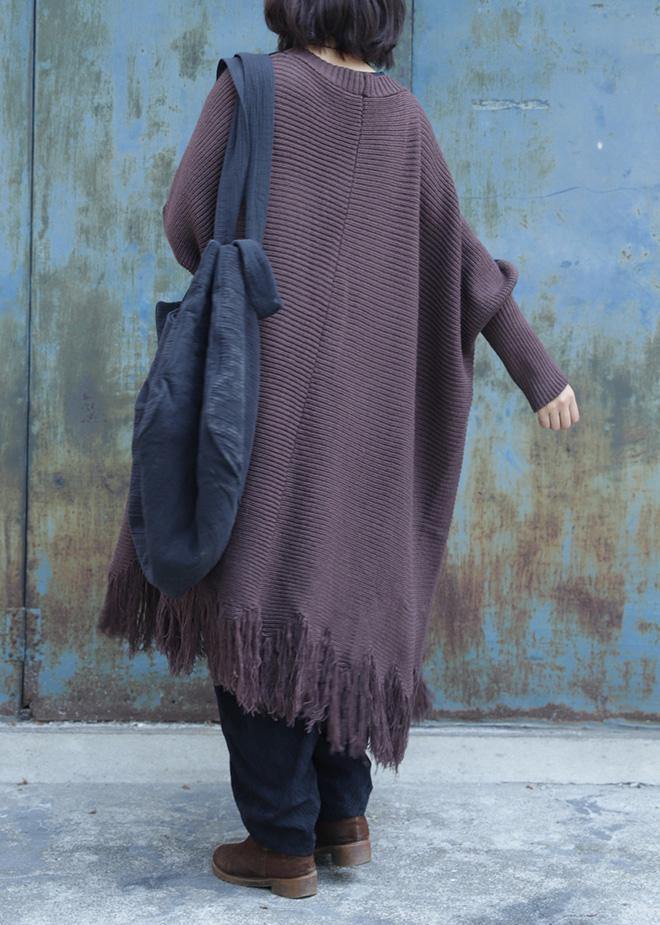 Drune | Quasten Strickoberbekleidung Übergröße Schokolade Batwing Ärmel gestrickte Jacken