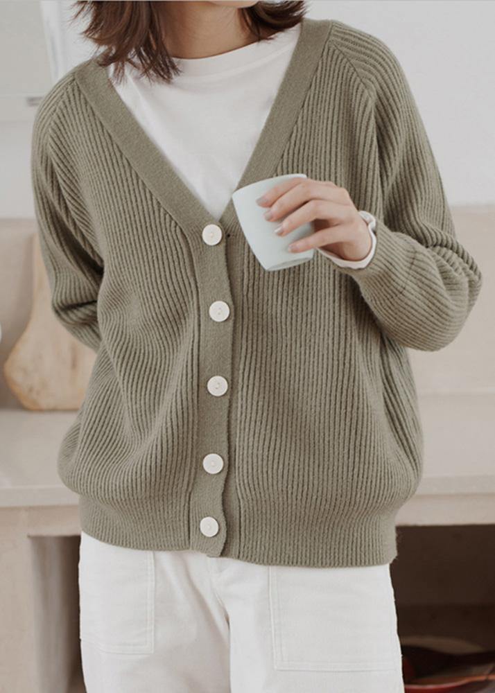 Drune | dicker gestrickter Mantel Plus-Size-Bekleidung armeegrün Hals gestrickte Jacken