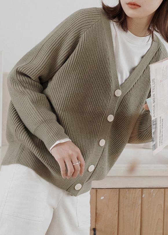 Drune | dicker gestrickter Mantel Plus-Size-Bekleidung armeegrün Hals gestrickte Jacken