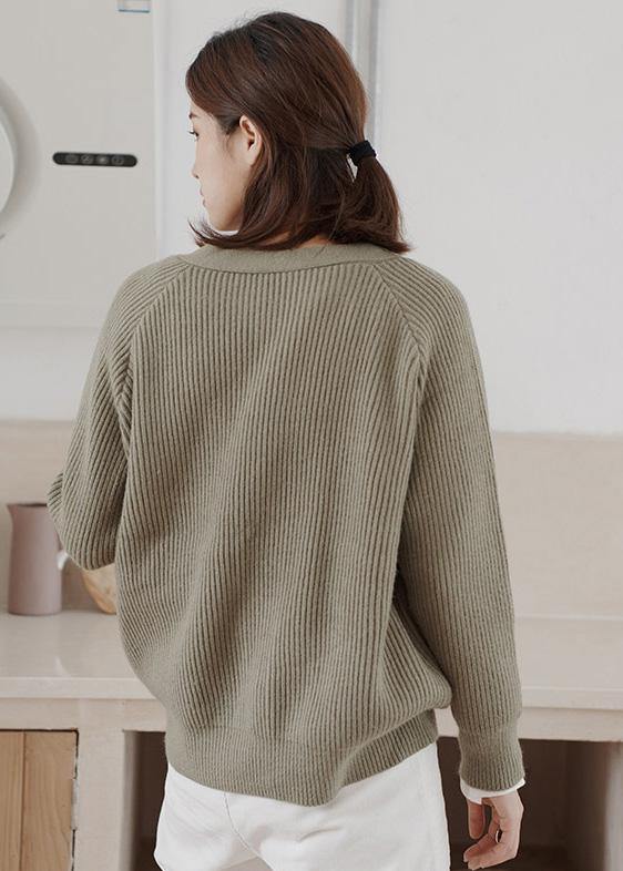 Drune | dicker gestrickter Mantel Plus-Size-Bekleidung armeegrün Hals gestrickte Jacken