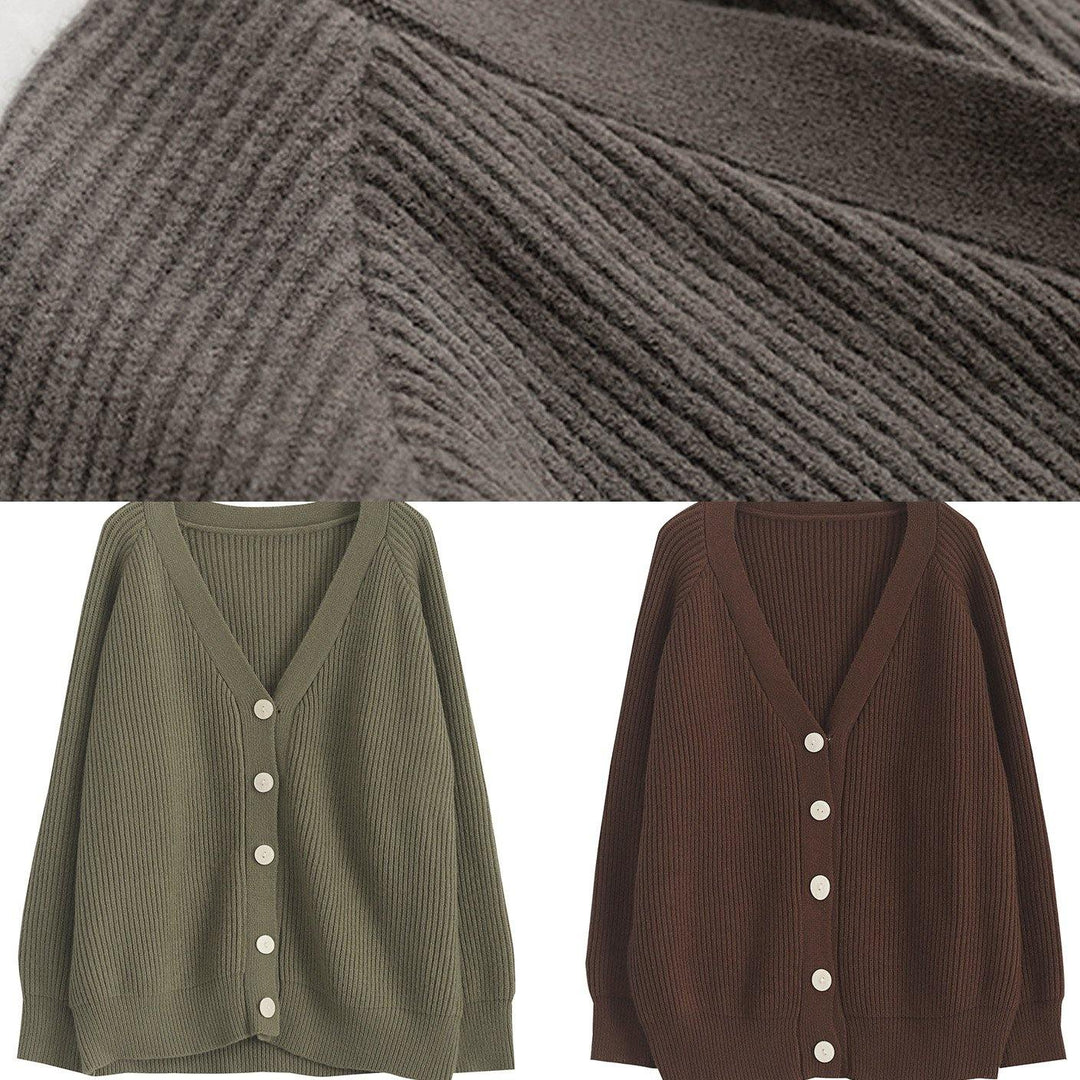 Drune | dicker gestrickter Mantel Plus-Size-Bekleidung armeegrün Hals gestrickte Jacken