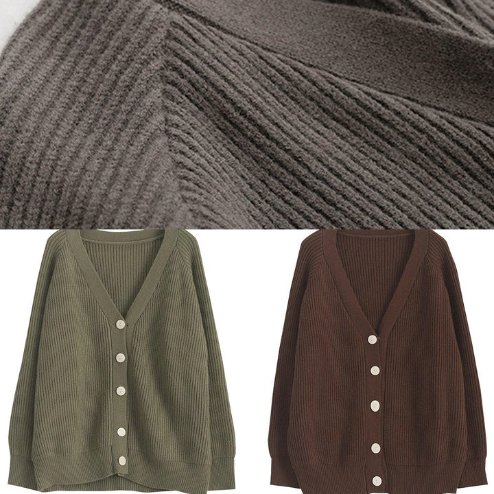 Drune | dicker gestrickter Mantel Plus-Size-Bekleidung armeegrün Hals gestrickte Jacken