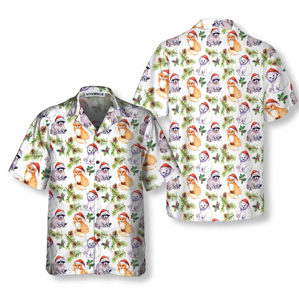 Drune | Süße Tiere In Weihnachtsmütze Hawaiian Shirt, Lustiges Weihnachtshemd, Einzigartiges Geschenk Zu Weihnachten