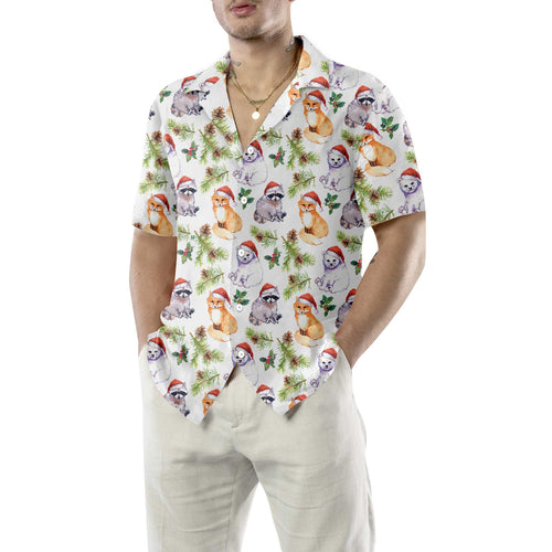 Drune | Süße Tiere In Weihnachtsmütze Hawaiian Shirt, Lustiges Weihnachtshemd, Einzigartiges Geschenk Zu Weihnachten