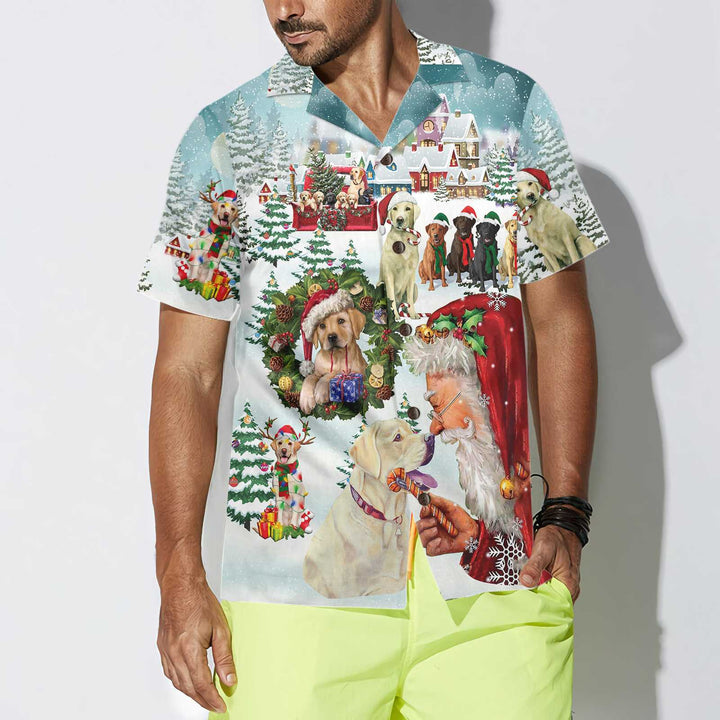 Drune | Süße Labrador Hunde feiern Weihnachten Hawaiian Shirt, lustiges Labrador Shirt, bestes Weihnachtsgeschenk