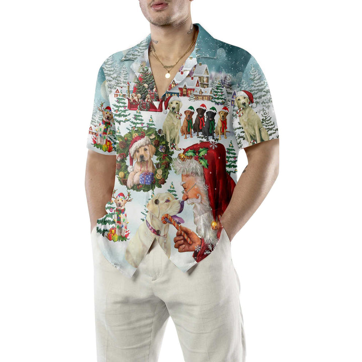 Drune | Süße Labrador Hunde feiern Weihnachten Hawaiian Shirt, lustiges Labrador Shirt, bestes Weihnachtsgeschenk