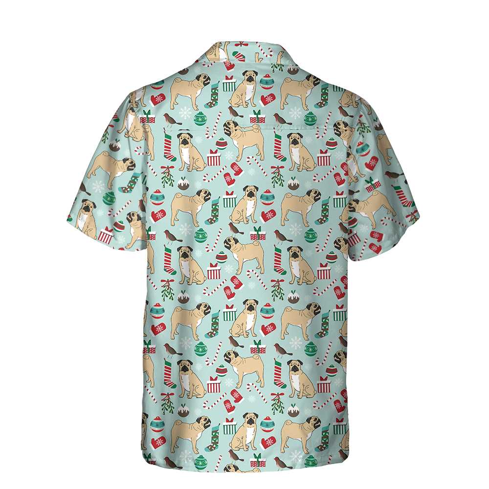 Drune | Süße Pug Xmas Urlaubs-Hawaiian-Shirt, Lustiges Weihnachts-Hund-Hawaiian-Shirt