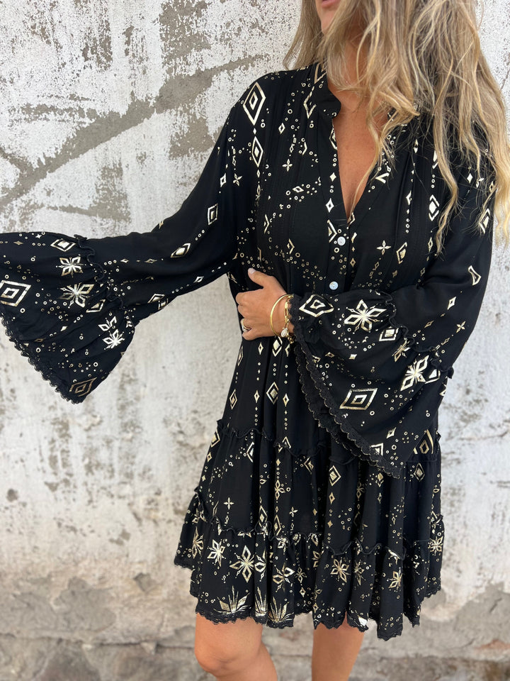 Drune | Boho Metallic Hemdkleid