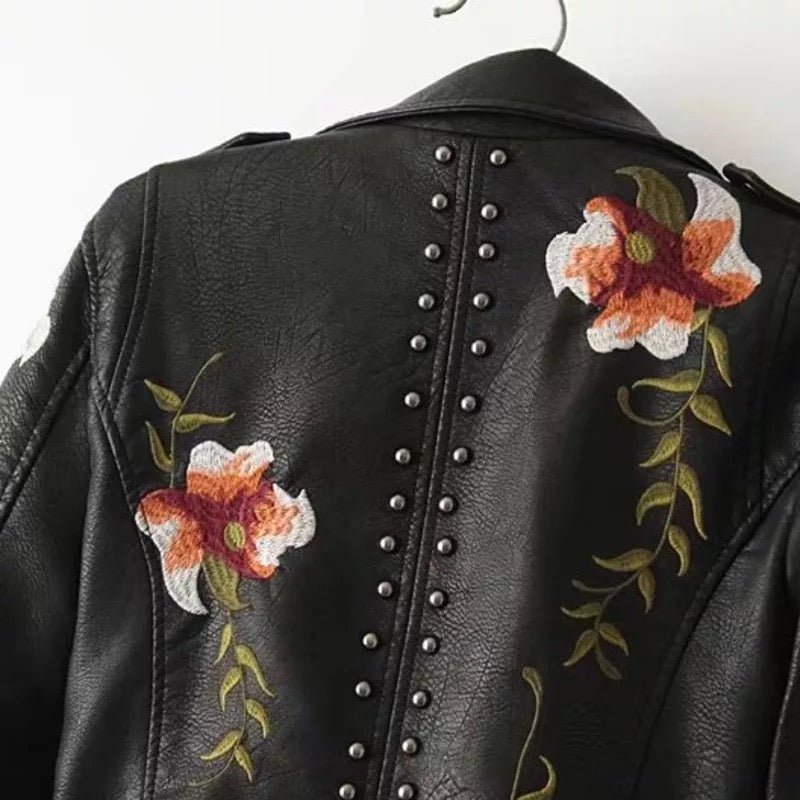 Drune | Bestickte Kunstlederjacke - Nieten Details - Kühner Motorradstil - Vielseitige Oberbekleidung