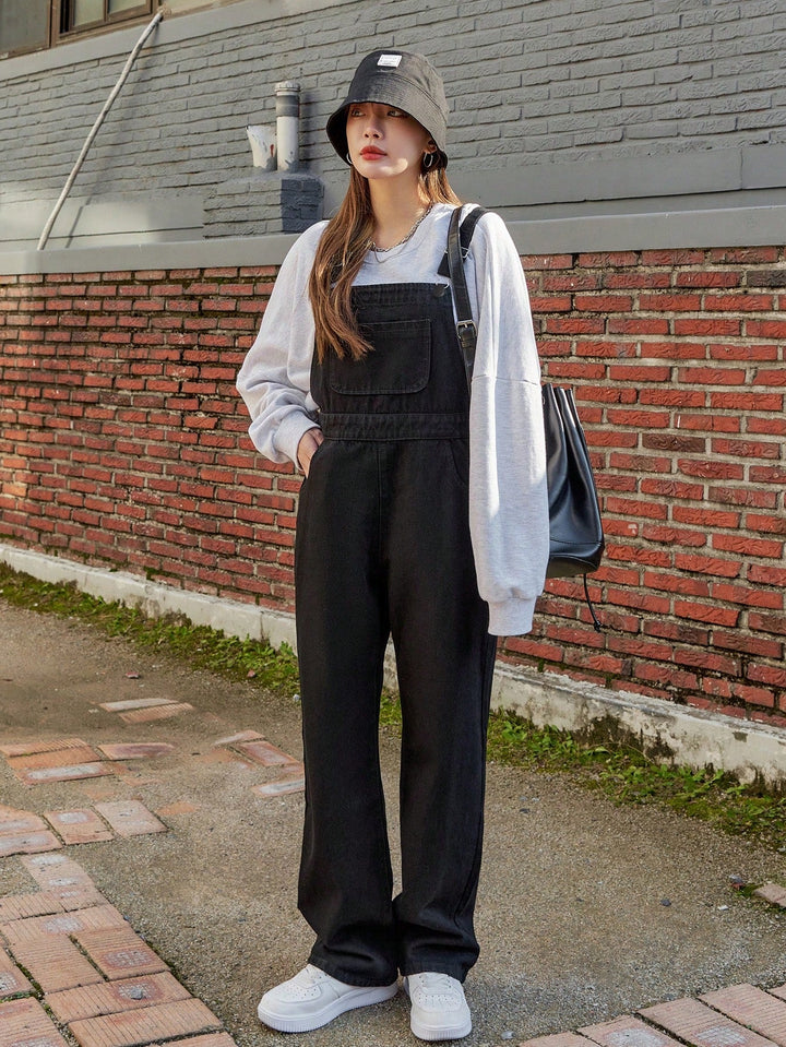 Drune | Schräge Tasche Denim Latzhose ohne Sweatshirt