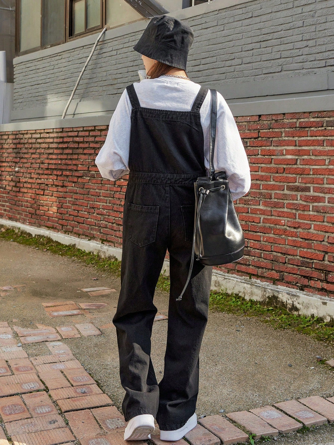Drune | Schräge Tasche Denim Latzhose ohne Sweatshirt
