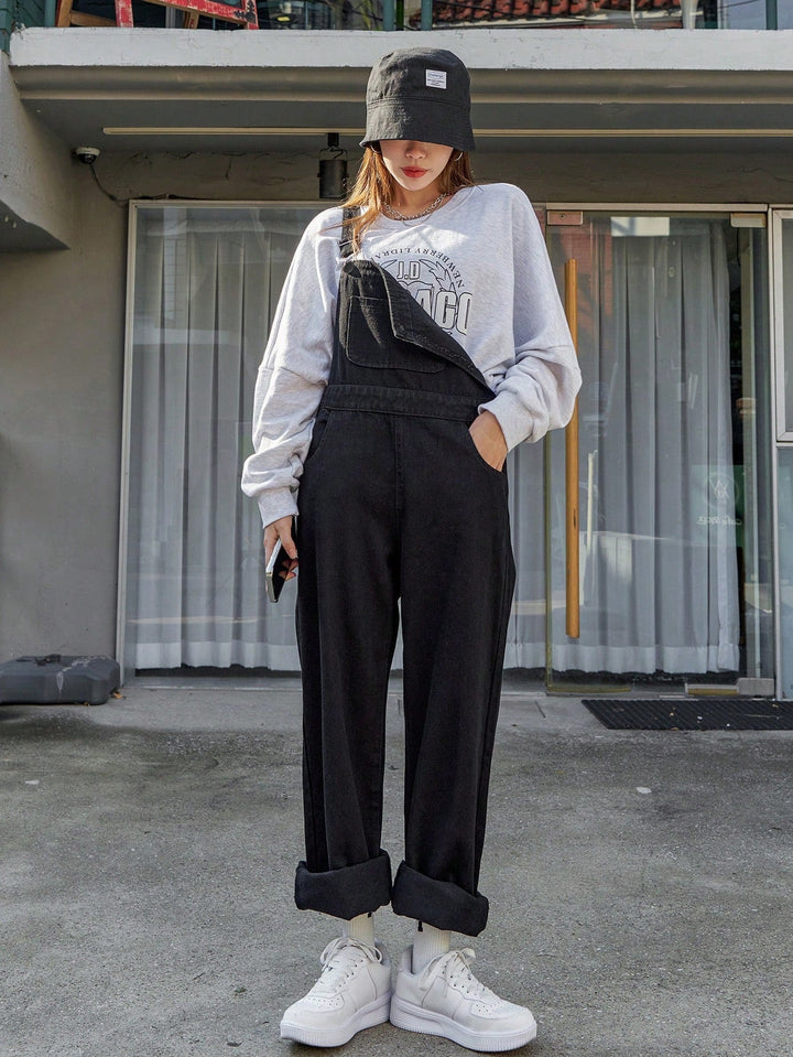 Drune | Schräge Tasche Denim Latzhose ohne Sweatshirt