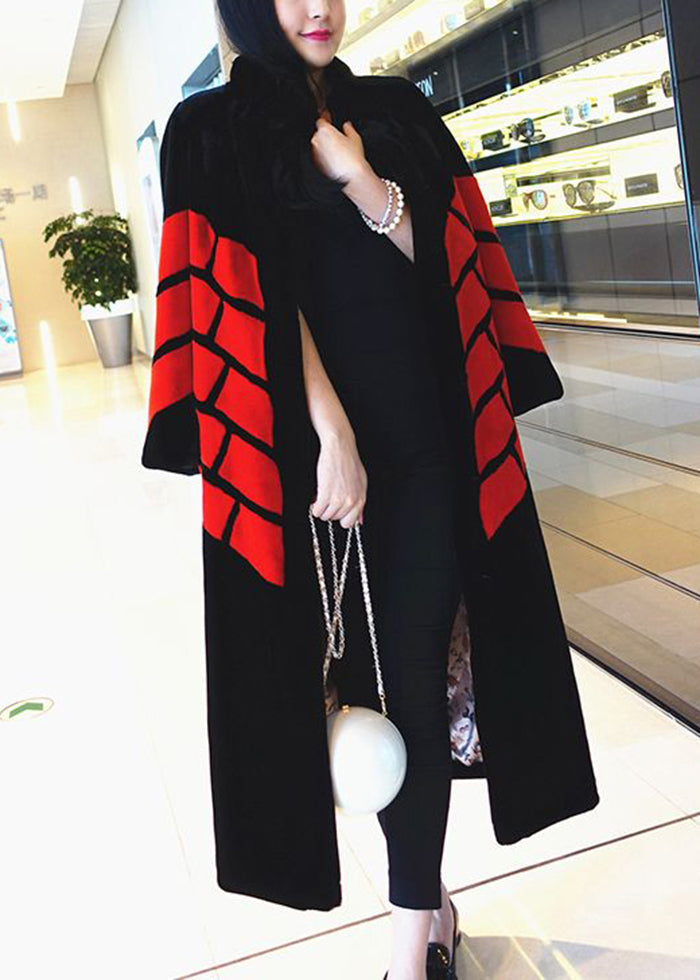 Drune | Schwarze Rote Patchwork Flauschige Fell Fluffige Jacken Winter