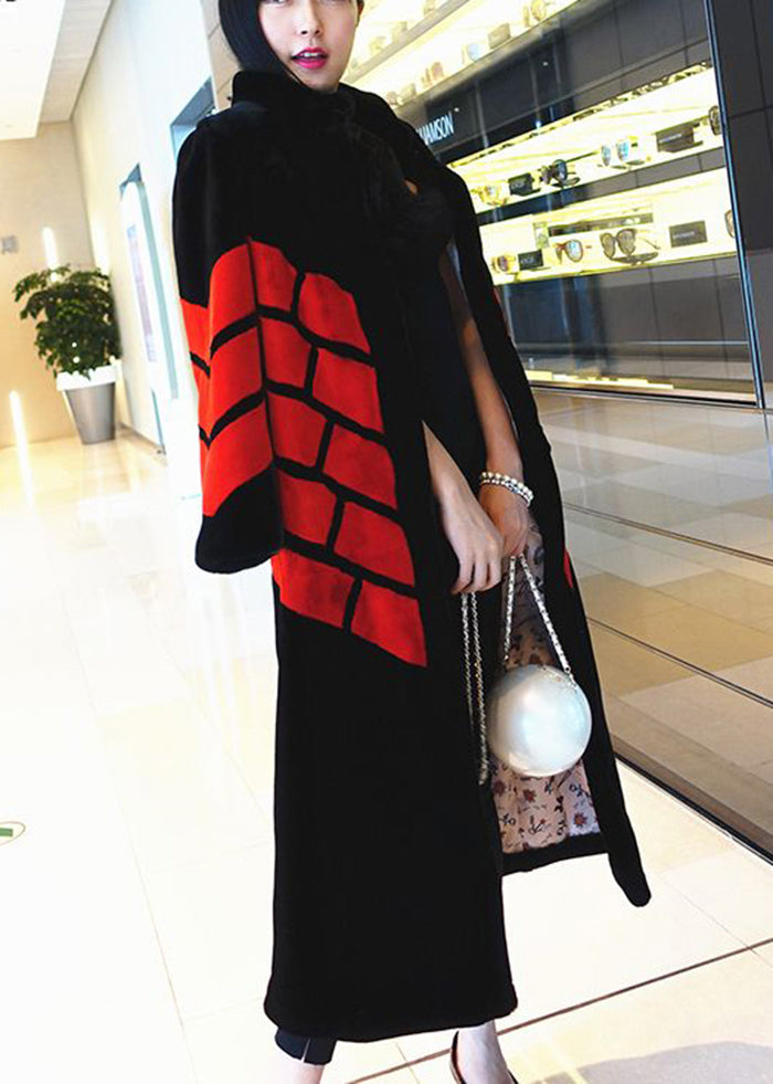 Drune | Schwarze Rote Patchwork Flauschige Fell Fluffige Jacken Winter