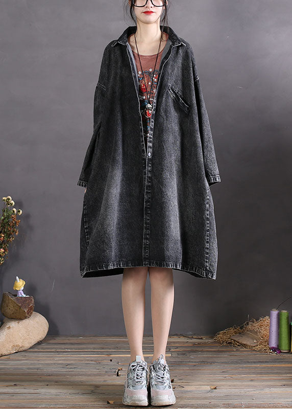 Drune | Charcoal grau Peter Pan Kragen Knopf Denim Mäntel