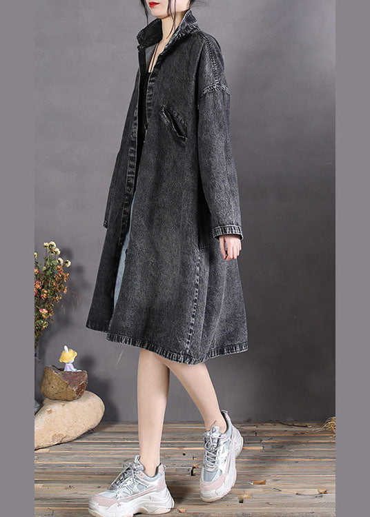 Drune | Charcoal grau Peter Pan Kragen Knopf Denim Mäntel