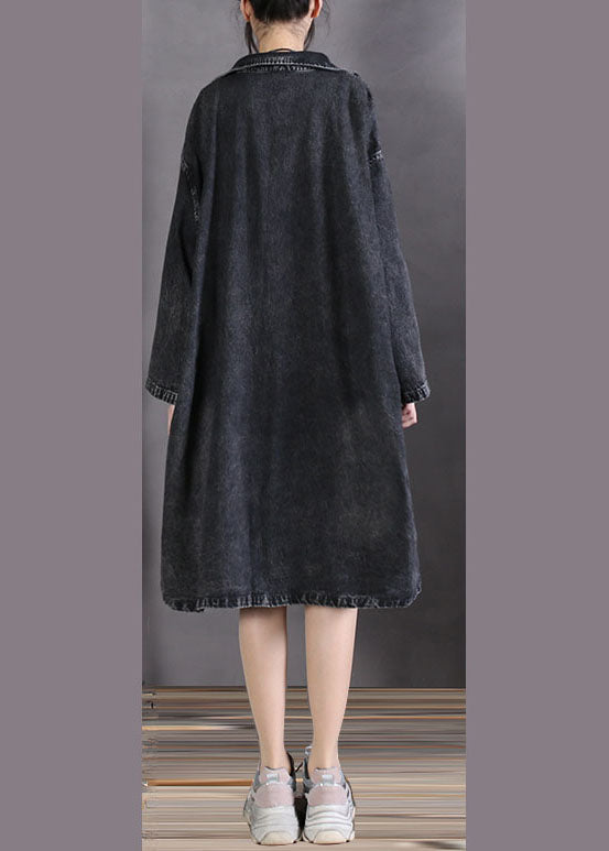 Drune | Charcoal grau Peter Pan Kragen Knopf Denim Mäntel