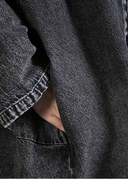 Drune | Charcoal grau Peter Pan Kragen Knopf Denim Mäntel