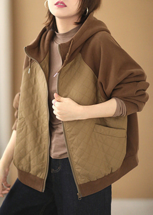 Drune | Grüne Kapuzen-Patchwork-Baumwoll-Sweatshirtmäntel