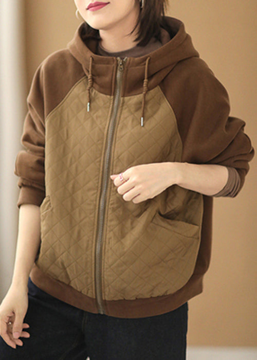 Drune | Grüne Kapuzen-Patchwork-Baumwoll-Sweatshirtmäntel