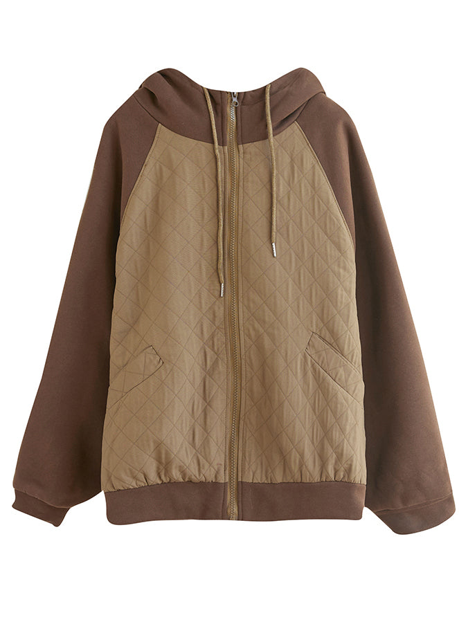 Drune | Grüne Kapuzen-Patchwork-Baumwoll-Sweatshirtmäntel