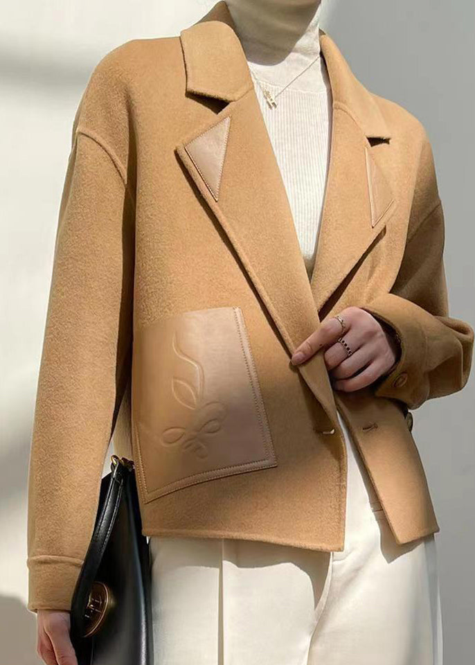 Drune | Khaki Peter Pan Kragen Patchwork Wollmäntel
